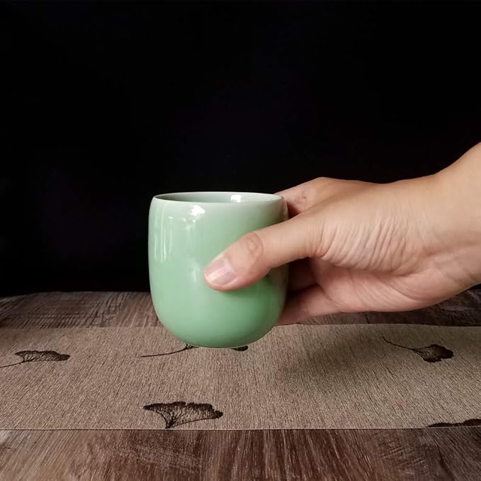Handmade Celadon Ceramic 5oz Teacups Japanese Style Coffee Cup Porcelain Mugs for Tea and Beer(1, Green)