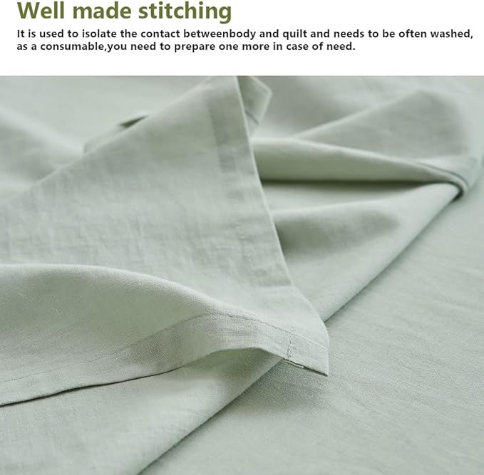BISELINA Linen Sheet French Flax Flat Sheet Only 55% Euro Linen 45% Cotton Basic Style Solid Color Soft Breathable Farmhouse Top Sheet 1-Piece (Full, Mint Green)