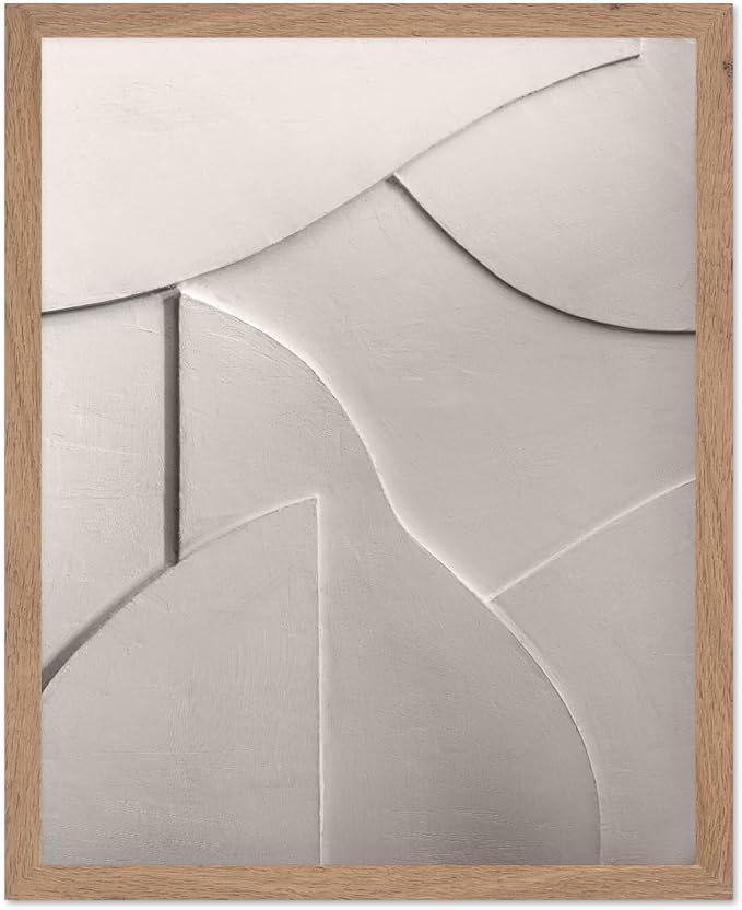 Monem Art Minimalist White Geometric Texture Print - Abstract Scandinavian Wall Art Poster - Wall Decor for Living Room, Bedroom or Office - 8x10 Beige Framed Wall Art by Mareike Bohmer