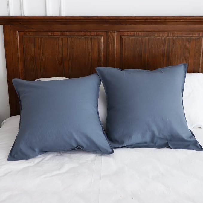 Simple&Opulence Linen Euro Shams Basic Style Solid Color 24x24 Inch Pack of 2 Flax Cotton Blend Decor Throw Pillow Covers Soft Breathable Farmhouse Pillow Shams - Navy Blue