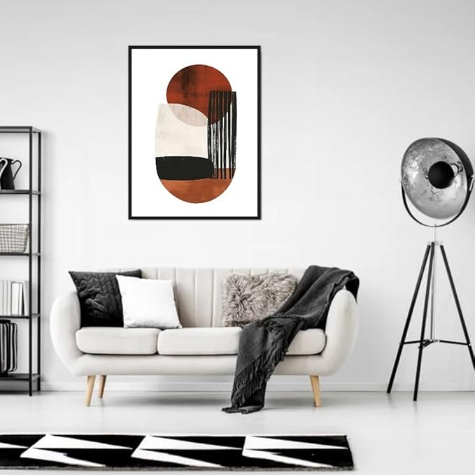Moonow7 Modern Abstract Neutral Boho Geometric Print, Minimalist Aesthetic Poster with Rust and Black for Bedroom, Living Room, Office, and Hallway, Small Wall Art, Unframed Size 12x16” / 30x40 cm