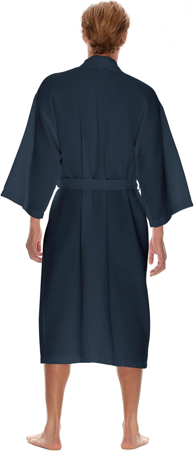 Men's Waffle Robe by BOCA TERRY, Waffle Knit Spa Robe, Long Lightweight Cotton Kimono Hotel Bathrobe