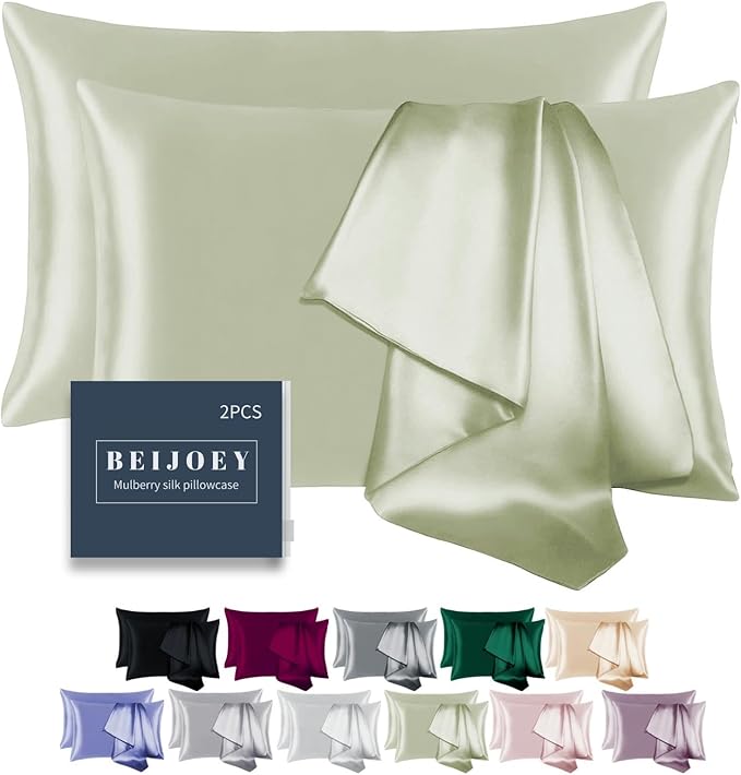 100% Mulberry Silk Pillowcase for Hair and Skin,with Hidden Zipper,Both Sides 19 Momme 600 Thread Count Natural Silk Pillow Cover,Soft Breathable Smooth (Sage, King 20''x36'')