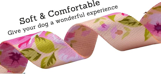 Mihqy Dog Collar and Leash Set with Bohemia Floral Tribal Geometric Patterns - Soft Ethnic Style Collar Adjustable for Small Medium Large Dogs(Pink Rose Set,M)