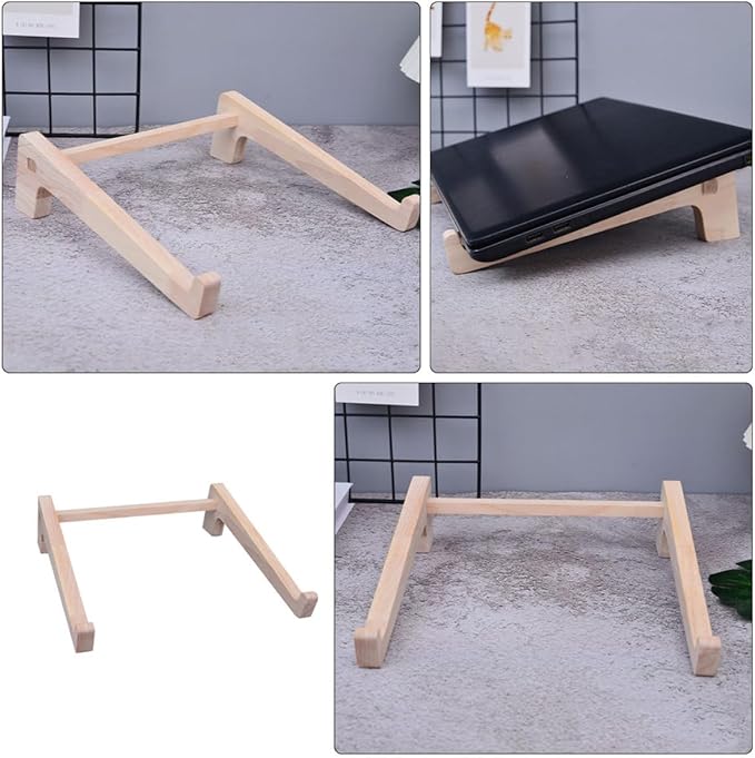 Wood Laptop Stand and Tablet Support Holder for Office Use, Large Portable Rubberwood Laptop Riser Compatible with 14.8-17.6 Inch Devices, Stable Desktop Organizer for Home