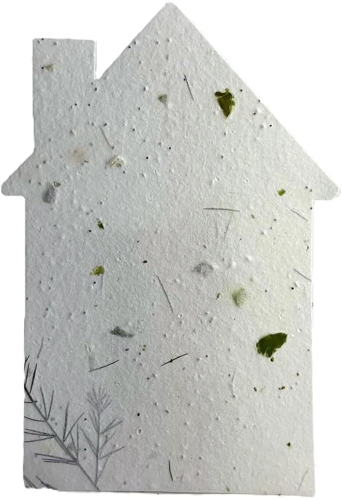 Of The Earth Handmade Paper - Wildflower Seed Paper House Shape Cards - w/Seeds & Petals - 5" x 7" - Set of 8 - Guides & Envelopes Included (36s Fern & Chard)