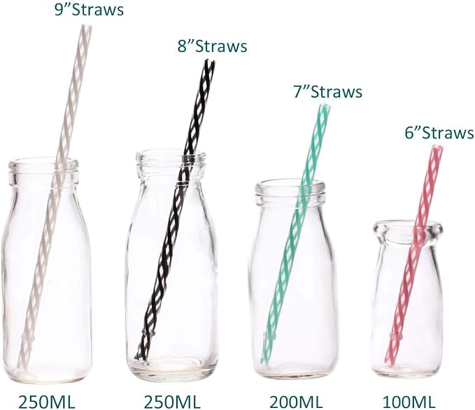 Dakoufish 12 Piece 9 Inch Reusable Plastic Thick Drinking Straws BPA Free Mason Jar Straws Transparent Small Stripe (9inch, Mix 12color)