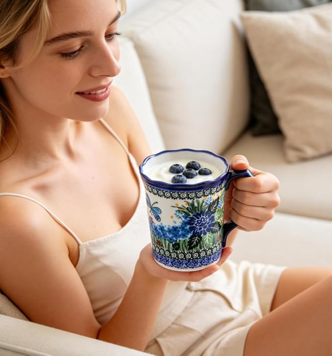 Ceramic Cup 13 oz, Handmade Premium Porcelain Mug for Coffee Americano Latte Cappuccino Milk Tea Cereal Cola Dishwasher Microwave Oven Safe Pottery Elegent Gift for Mother Girl Women