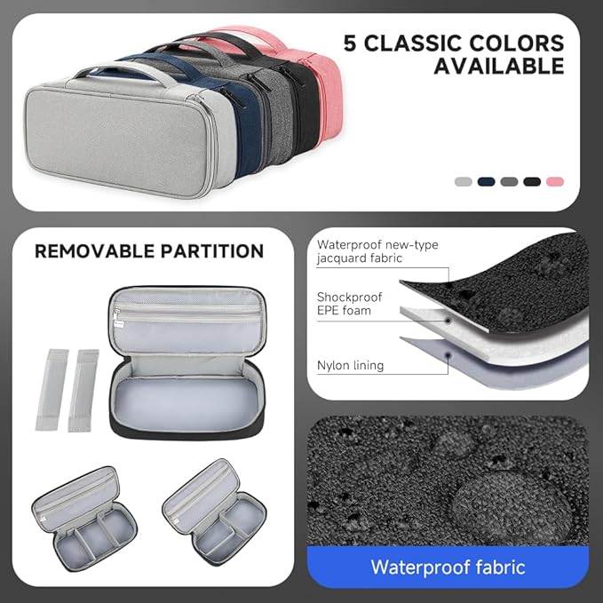 Teskyer Tech Organizer Pouch – Portable Waterproof Electronics Bag with Compartments for Cables, Chargers, Earbuds & Phone (Black)