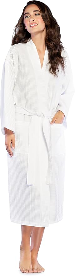Turquaz Lightweight Long Waffle Kimono Spa Robe for Women