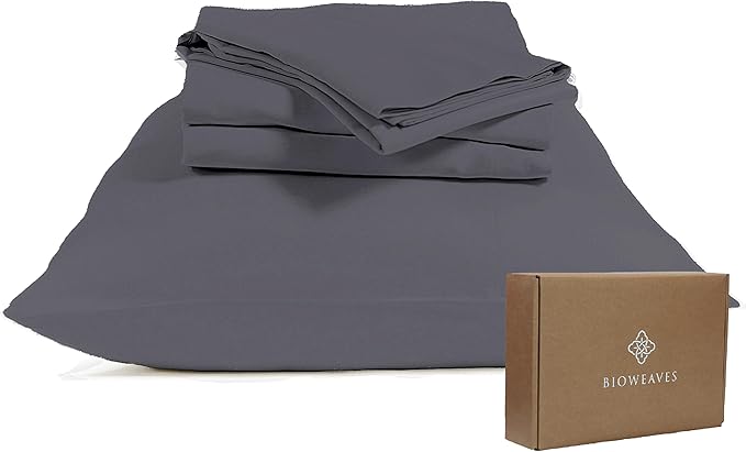 BIOWEAVES 100% Organic Cotton Sheets, 300 Thread Count 4-Piece GOTS Certified Bed Sheet Set Fits Mattress Upto 17" Deep Pocket, Soft & Silky Sateen Weave (Queen, Grey)