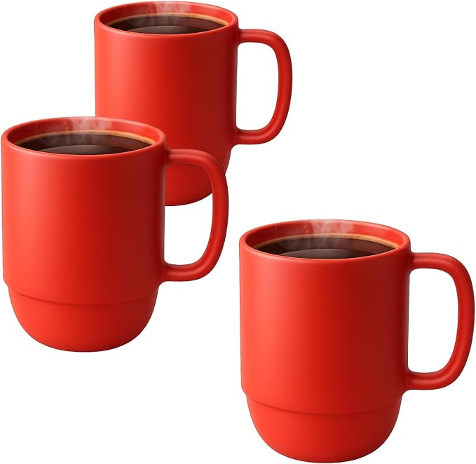 JapanBargain Japanese Plastic Mug 3 Pack 12oz BPA-Free Non-Toxic Unbreakable Camping Coffee Tea Milk Juice Water Mug Made in Japan Dishwasher & Microwave Safe, Red