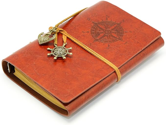 EvZ 7-Inch Refillable A6 Binder Notebook - Premium Vegan Leather Personal Planner, Eco-Friendly Journal with 6-Ring Loose-Leaf System for Writing, Business, and Creative Sketches, Red Brown