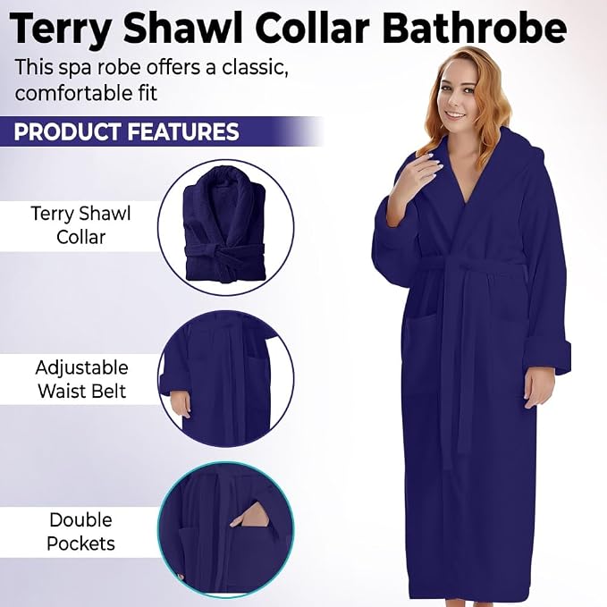 KAHAF COLLECTION Cotton Terry Robes for Women and Men, Terry Shawl Collar Bathrobe, ONE SIZE - UNISEX Men & Women Spa Robe
