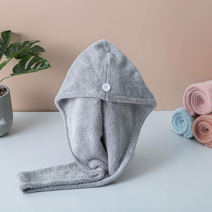 Microfiber Hair Drying Wrap Towel for Women Turban Fast Dry Gray