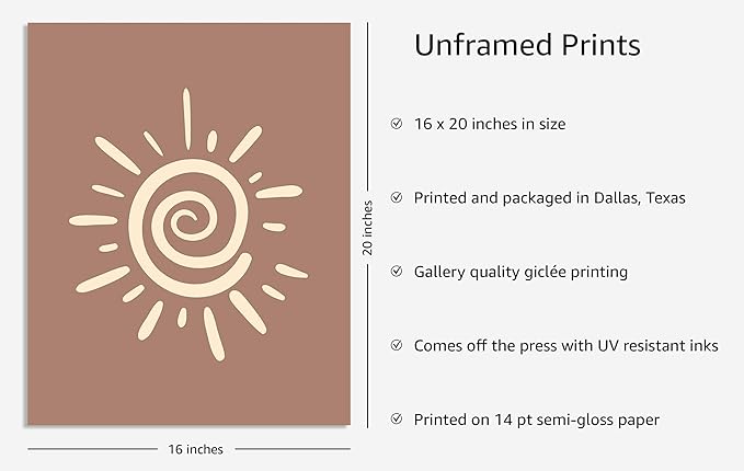 Y2K BOO Abstract Spiral Sun UNFRAMED Wall Art Swirl Sunburst Print Earth Tones Terracotta Tan Mid Century Modern 16x20 Inch Heavyweight Paper Studio Decor