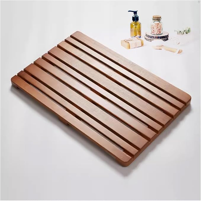 Teak Shower Mat Foldable Luxury Wooden Non-Slip Wood Bath Mat for Bathroom Bathtub Indoor Outdoor,Non-Slip Nanmu Wood Bath Mat - Water-Resistant Spa Mat for Shower, Pool & Bathtub - Maintena