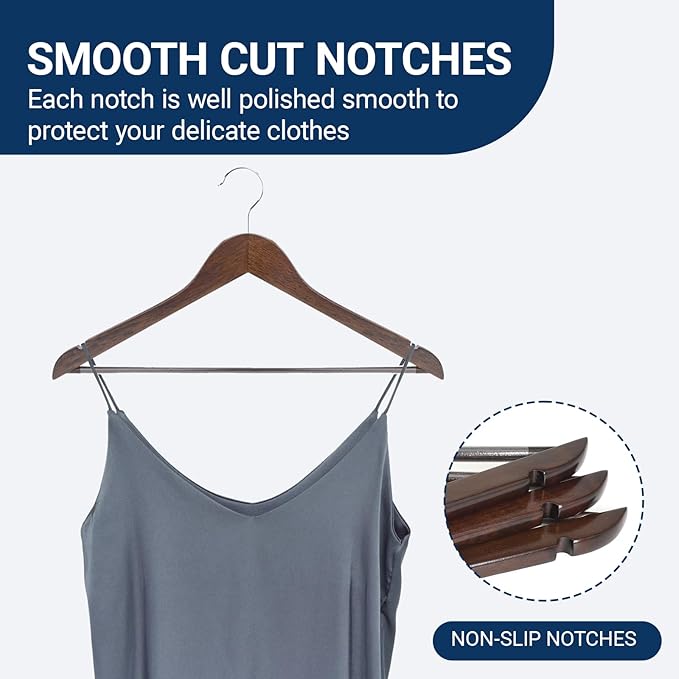Amber Home 30 Pack Walnut Wooden Coat Hangers, Vintage Wood Suit Hangers with Non-Slip Pant Bar, Clothes Hangers for Closet Organization, Shirts, Jackets, Dresses, and Pants (Retro, 30)