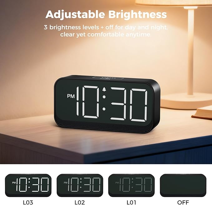 Acedeck Battery Operated Digital Clock: Cordless Small Alarm Clock for Bedroom Travel - Large Numbers 4 Dimmers for All Ages White Digits
