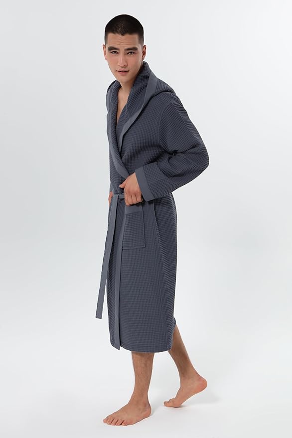 SEYANTE Turkish Cotton Waffle Robe for Men – Organic GOTS Certified Spa Bathrobe, Lightweight Kimono, Soft Cotton Bathrobe