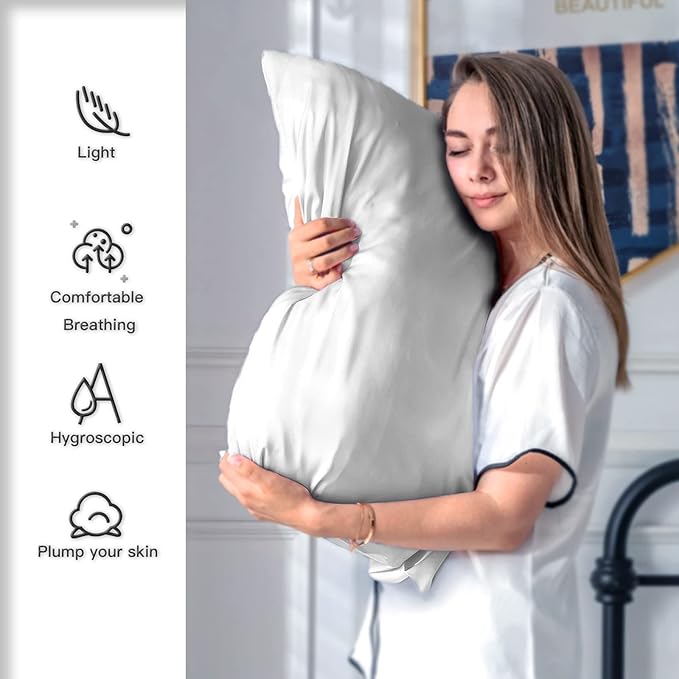 Silk Pillow Cases 2 Pack Soft Breathable and Sliky King Size Pillow Cases Set of 2,Natural Mulberry Silk Pillowcase Set of 2 for Hair and Skin with Hidden Zipper (Silver Grey,20"X 36",2pcs)