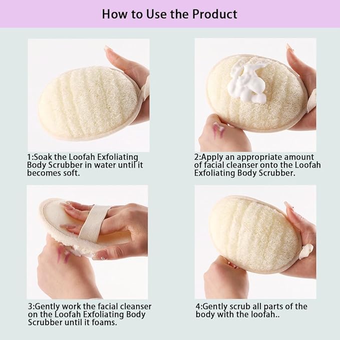 Natural Loofah Exfoliating Body Scrubber,Bath Shower Loofah Sponge for Women and Men,Made with Biodegradable Shower luffa Sponge,for Face and Body that Gets You Clean(3 PC)