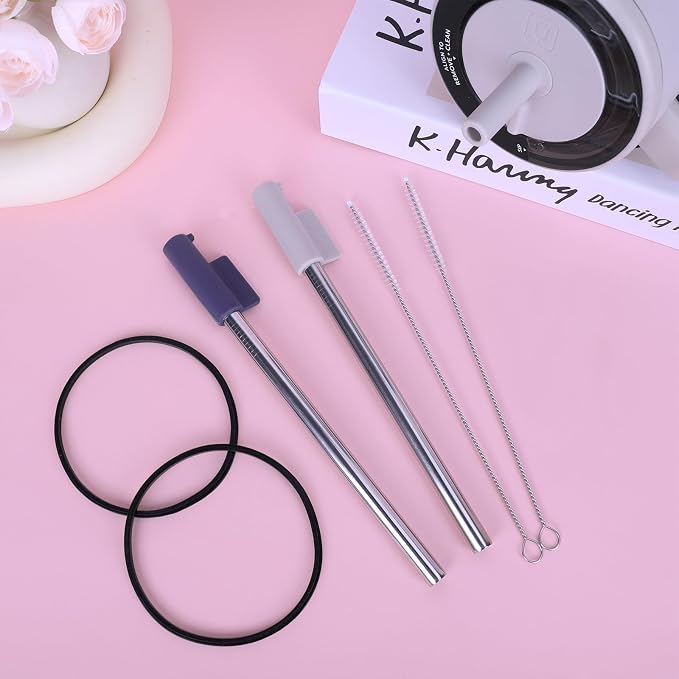 Jetstop Straw Kit Compatible with Brumate Era 40 oz - 2 Stainless Steel Straws with Silicone Straw Connectors, Sealing Rings & Cleaning Brushes - Reusable Accessories for Brümate Tumbler