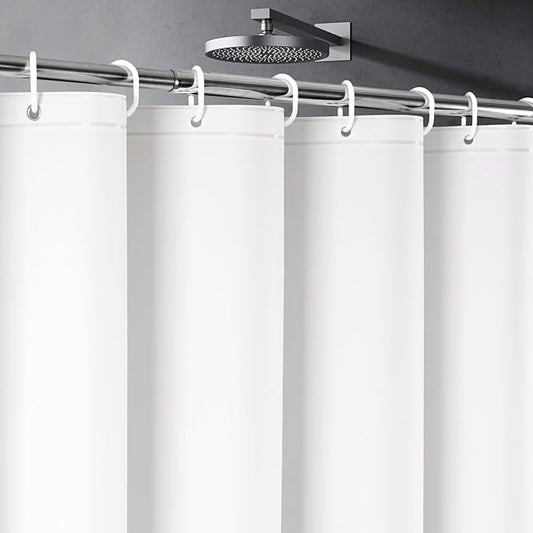 UFRIDAY White Short Shower Curtain Liner Premium PEVA 72 x 66 inch,Heavy Duty Shower Curtain with 3 Weighted Magnets, Plastic Waterproof Grey Shower Curtains for Bathroom with 12 Hooks