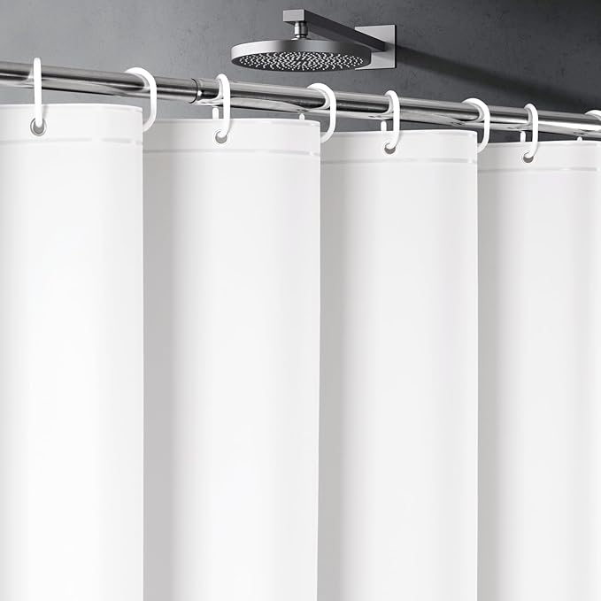 UFRIDAY White Shower Curtain Liner Premium PEVA, Shower Curtain with 3 Magnets, Metal Grommets, White, Standard Size 48x78 inch