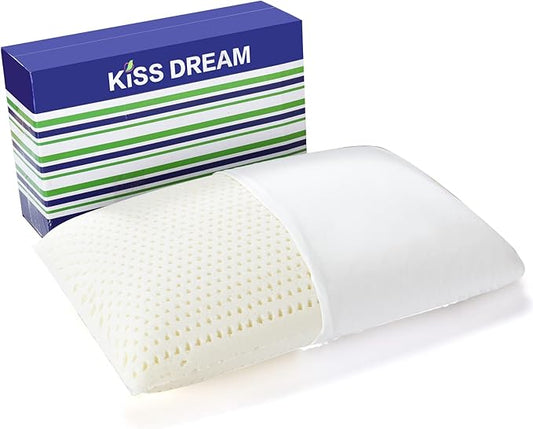 Kiss Dream 100% Natural Talalay Latex Pillow Sleeping Bed Pillows, Extra Soft Luxury Standard Pillow, Perfectly Aligns for Side/Back Pain, Stomach, Neck, Pressure Relief, Removable Cotton Cover