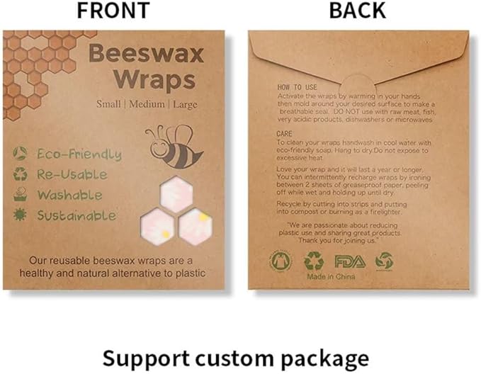 Green Honeycomb Wrapping Paper Cloth 3 PCS Set Degradable for Food Preservation Packaging for Kitchen Camping