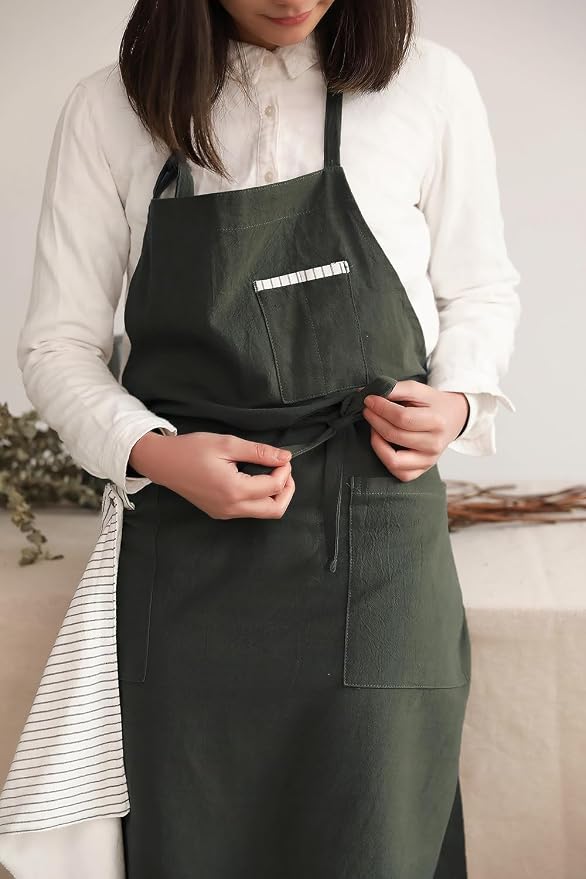 Soft Cotton Linen Apron - Retro Linen Art Apron, Adjustable Casual Apron with Towel, Great for Florist and Kitchen