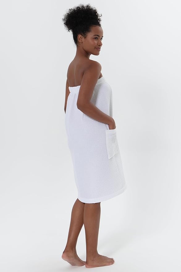 SEYANTE Women's Organic Waffle Spa Wrap, GOTS Certified 100% Turkish Cotton, Lightweight Bath Towel Wrap Adjustable Closure