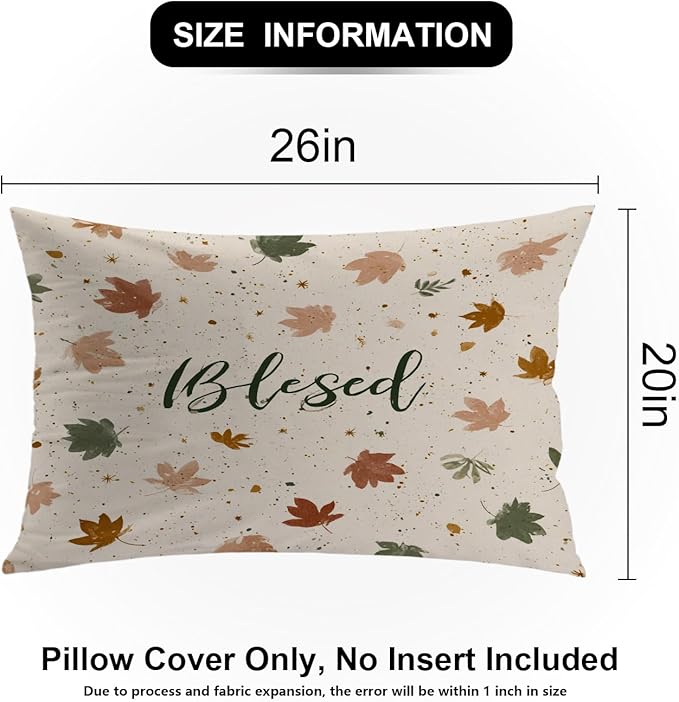 Shrahala Blessed Autumn Leaves Pillowcases, Cozy Autumn Leaf Pattern Lumbar Pillow Cover Decorative Blended Double-Sided No Inserts for Bedroom Sofa Living Room Set of 2 (26 x 20 in)