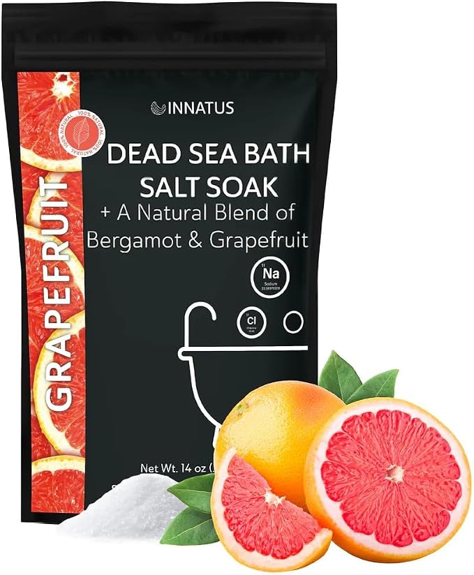 Dead Sea Soothing Bath Salt Soak with 21 Minerals – Relaxing, Detoxifying, and Nourishing for Skin – 14oz, Infused with Essential Oils – Rejuvenate Mind & Body. (Grapefruit)