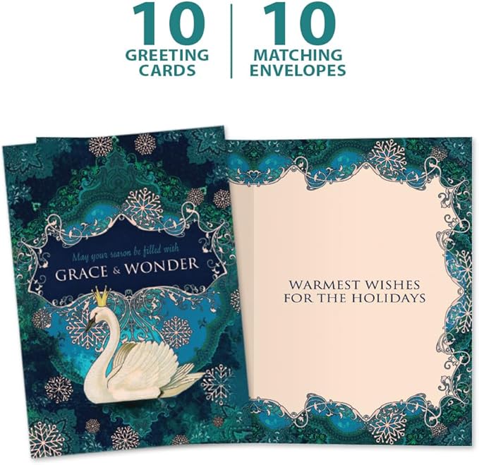 Tree-Free Greetings - Season's Greeting Cards - Artful Designs - 10 Cards + Matching Envelopes - Made in USA - 100% Recycled Paper - 5 x 7 - Grace and Wonder (HB93245)