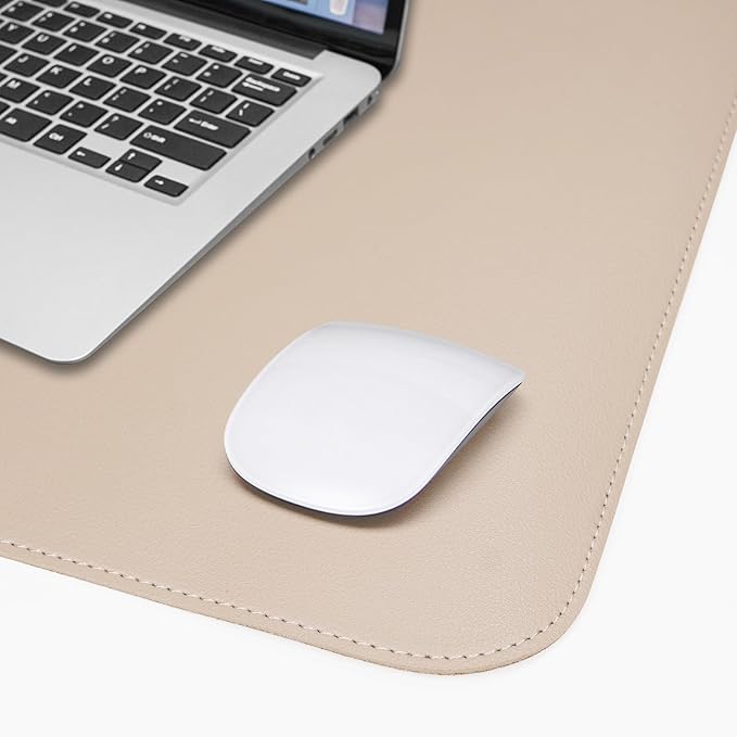 AFIING Cork Desk Mat 31.5" x 17", Waterproof Dual-Sided Cork & PU Leather Desk Pad, Non-Slip Desk Protector for Home Office, Workspace Setup & Gaming, Beige