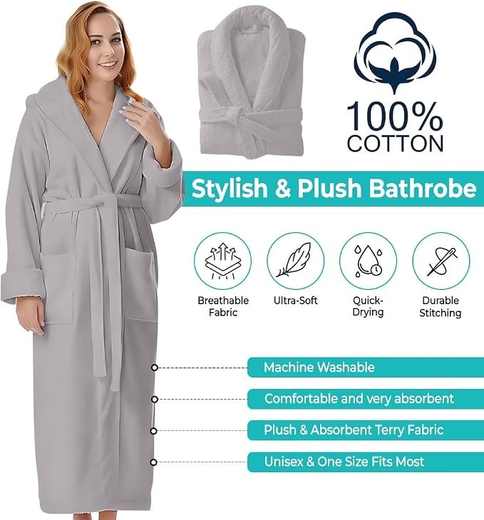 KAHAF COLLECTION Cotton Terry Robes for Women and Men, Terry Shawl Collar Bathrobe, ONE SIZE - UNISEX Men & Women Spa Robe