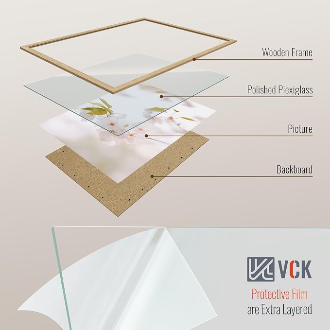 VCK 13x19 Picture Frame Set of 4 - Oak, Gallery-Quality Wood Poster Frames, 1.1-Inch Wide Border, Polished Plexiglass, Vertical or Horizontal Wall Display for Photo/Art/Prints, Natural Oak
