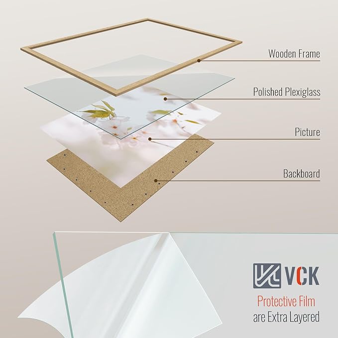 VCK 27x40 Picture Frame Set of 4 - Oak, Gallery-Quality Wood Poster Frames, 1.1-Inch Wide Border, Polished Plexiglass, Vertical or Horizontal Wall Display for Photo/Art/Prints, Natural Oak