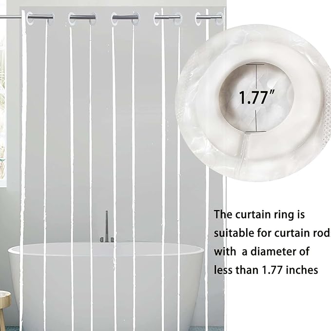 Waterproof PEVA Hookless Shower Curtain Liner No Hooks Need Shower Liner for Bathroom,Standard Size 72''x78'', Clear No Hook Needed