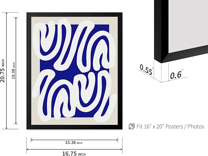Monem Art Organic Shape Pattern Print - Modern Minimalist Abstract Poster - Wall Decor for Living Room, Bedroom or Office - 16x20 Black Framed Wall Art by Rs Lab Studio