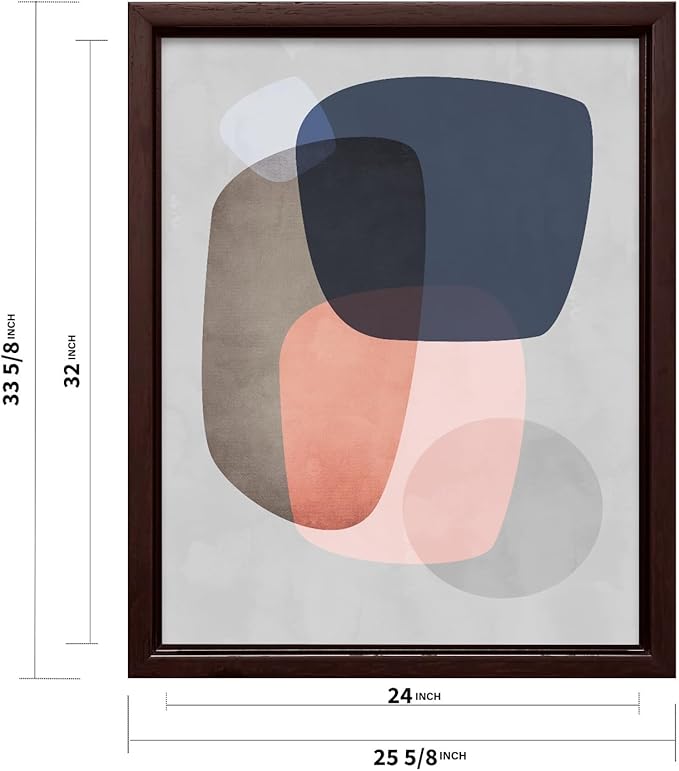 Monem Art Pastel Abstract Organic Shapes Print - Scandinavian Minimalist Art Poster - Wall Decor for Living Room, Bedroom or Office - 24x32 Brown Framed CANVAS Wall Art by Mareike Bohmer