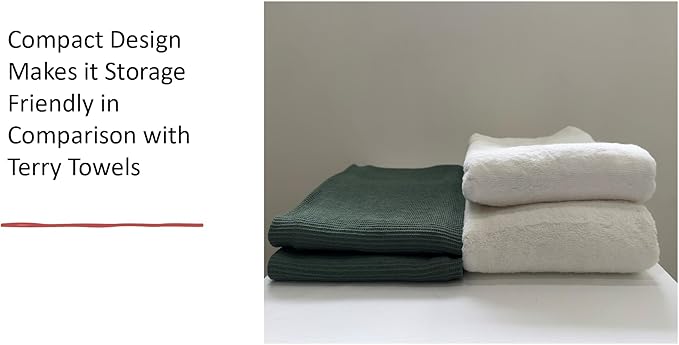 Waffle Bath Towel Pack of 2, 30.5x58 INCHES, 100% Organic Cotton, GOTS Certified (Forest Green) Super ABSORBANT & Quick Dry, NO SOFTENERS, Environment Friendly