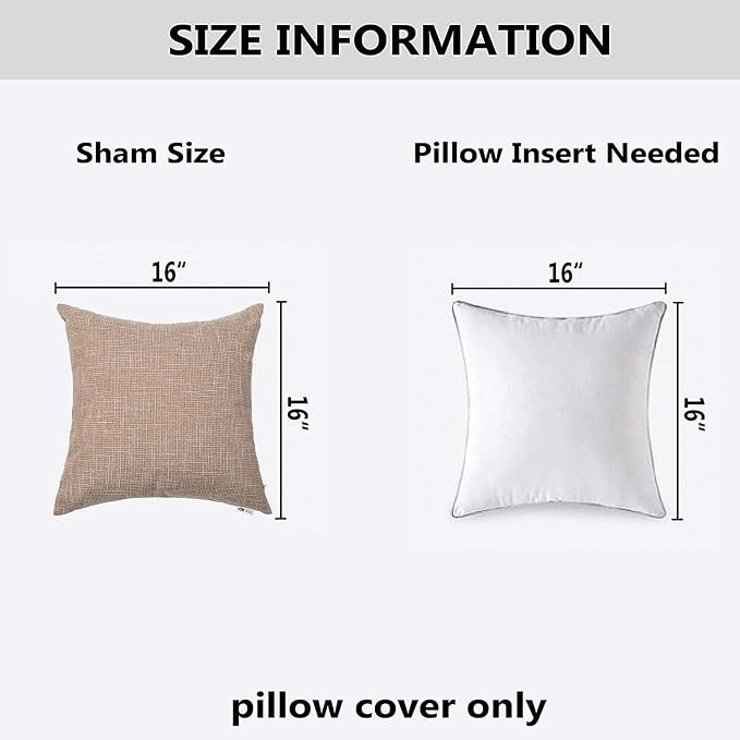 Kevin Textile Pillow Covers Star Faux Linen Cushion Cases Super Soft Throw Pillow Sham for Bedroom/Sofa/Car, 2 Pc, 16"x16", Natural Linen