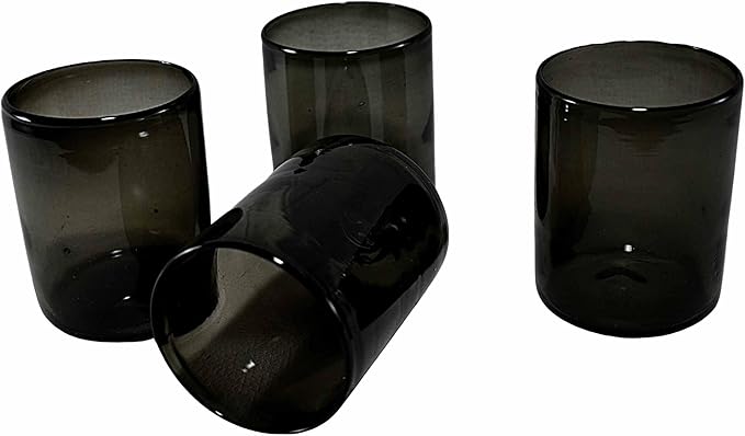 MAREY Hand Blown Drinking Glasses Artisan Crafted from Mexico Set of 6 pieces (Smoke) (Old Fashioned 10 Fl. Oz.)