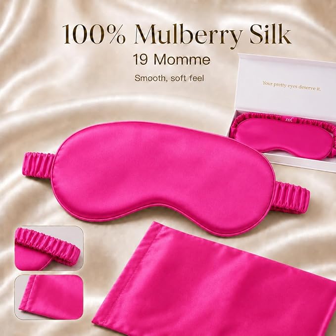 Silk Sleep Mask Light Blocking Luxury 100% Mulberry 19mm Silk Eye Mask Eye Cover Blindfold Ultra Soft Light & Comfy Anti Aging Skin Care with Travel Bag Gift Package