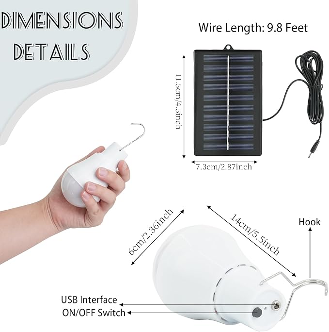 5 Pcs Solar Light Bulbs LED Waterproof Bulb Portable Emergency Solar Powered Light, for Indoor Outdoor Camping Night Fishing