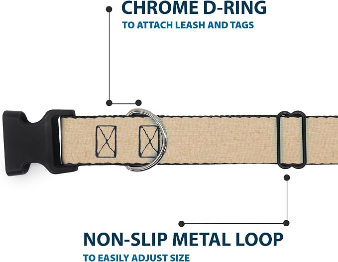 Buckle-Down Dog Collar Plastic Clip Natural Hemp 16 to 23 Inches 1.5 Inch Wide