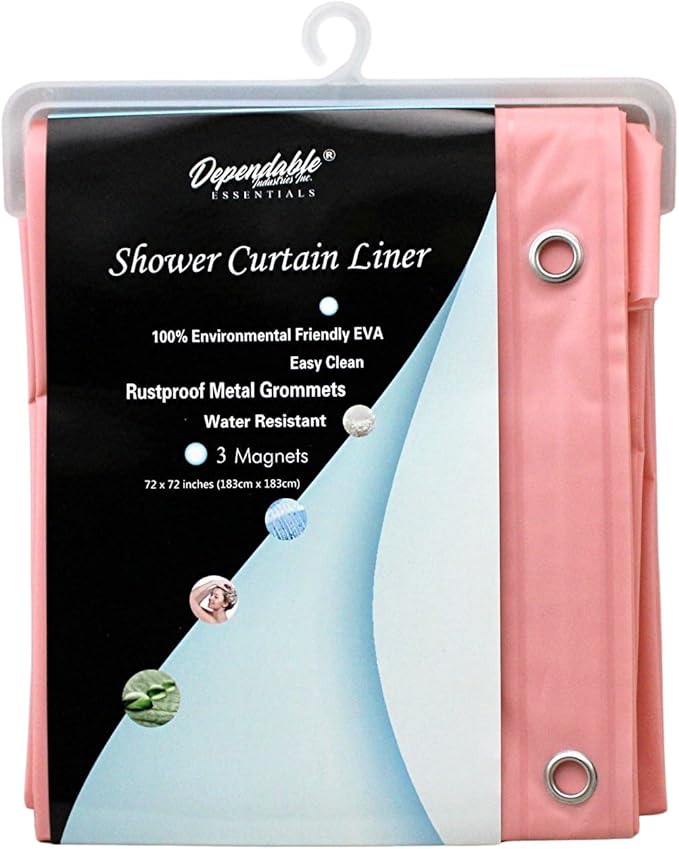 EVA Shower Curtain Liner - PVC Free Magnetized Bottom Odorless with Rustproof Grommets by Dependable Industries (Pink)